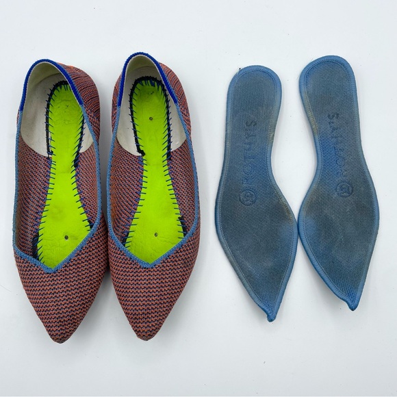 Rothy’s The Point Flat Tangerine Tripe Stitch Blue Orange Woven Ballet Retired 5 - Picture 14 of 16